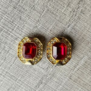 Vintage Rudy Red Clip on Earrings